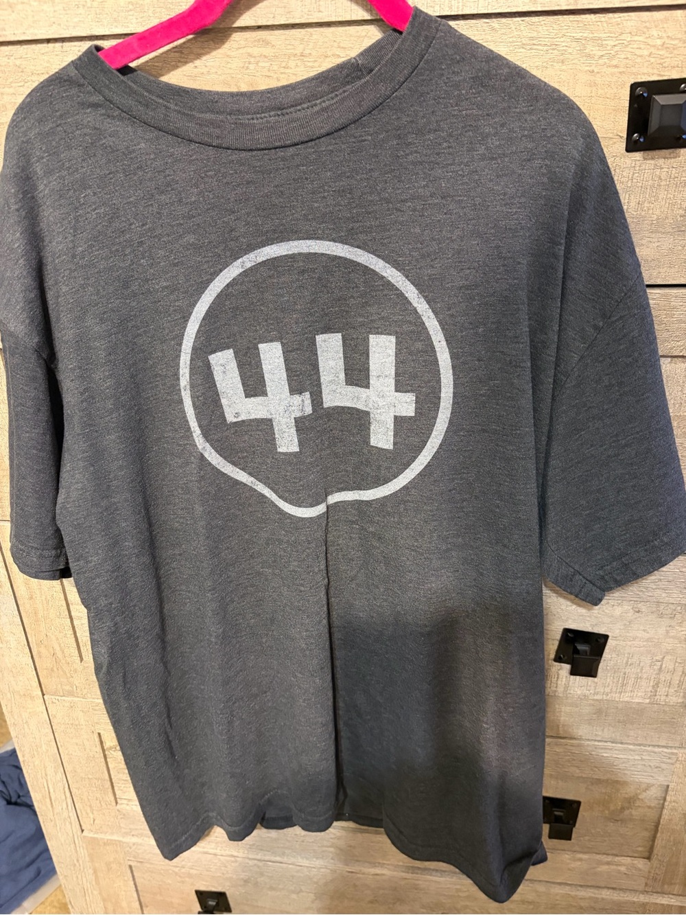 Charcoal Gray Short Sleeve Tee with White '44' Circle Graphic